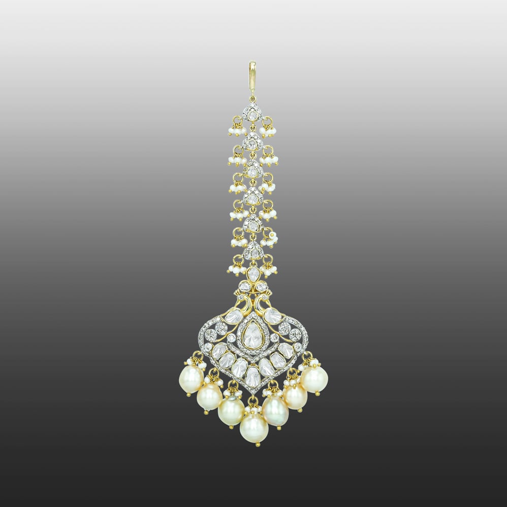 Pear-Shaped Polki Mangtikka with Diamonds and Pearls